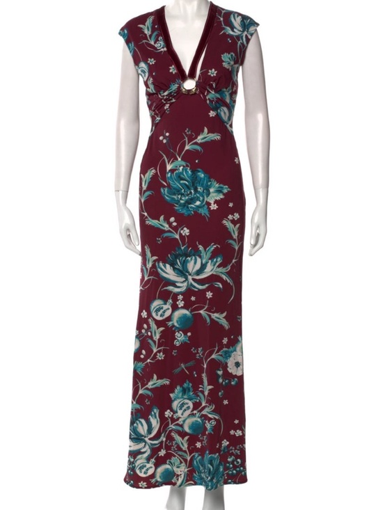 Roberto Cavalli Dresses & Skirts - Roberto Cavalli Burgundy Maxi Dress with Teal Floral Print